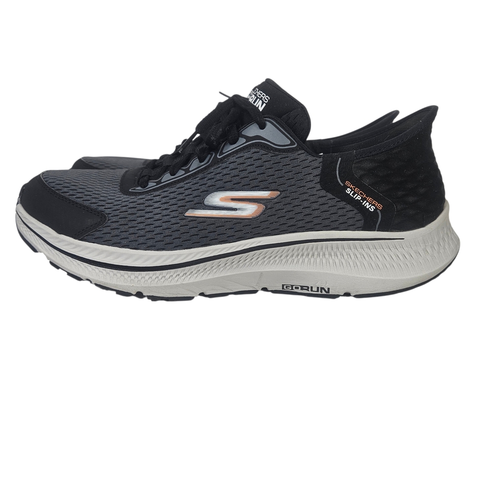 Skechers Men’s Black and Gray GOrun Slip-Ins Athletic Shoes with Orange Accent